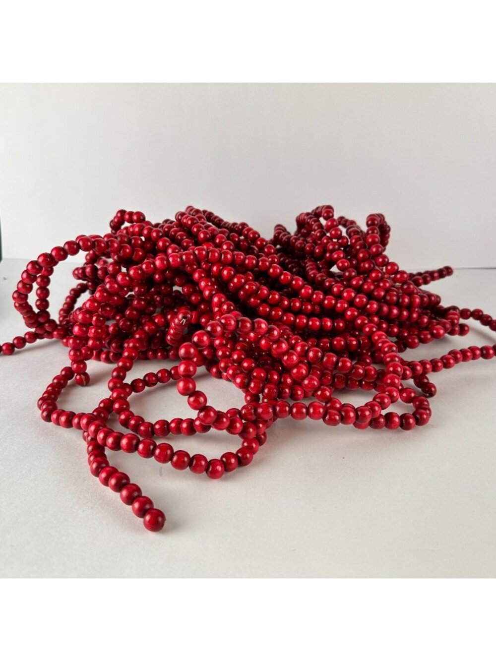 Lot of Seven 9 Ft Red Wooden Beaded Garland Strands